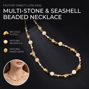 Real Yellow Quartz Tiger’s Eye Butterfly Gold Plated Stainless Steel Waterproof Natural Shell Beads Healing Necklace