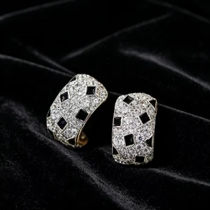 Recommend Copper Alloy Classic Leopard Print Stud Earrings Vintage Black White Spots Full Zircon Inlay Trendy Women’s Party