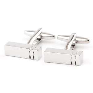 Rectangular Smooth Metal Cufflinks Brushed White Steel Tone Copper Cufflinks Custom Engravable Men’s Suit Shirt Fashion Cufflink