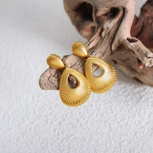 Recyclable Stainless Steel Non-Fading Small Thread Water Drop Hollow Exaggerated Pendant Earrings Gold Plated for Women