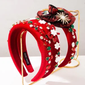Red Bow Snowflake Rhinestone Sequined Hat for Christmas Style
