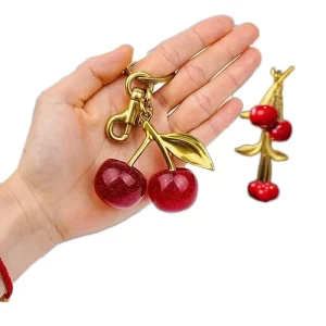 Red Cherry Bag Charm Keychain Exquisite Elegant Small Fresh Cherry Metal Letterpress Printed Alloy