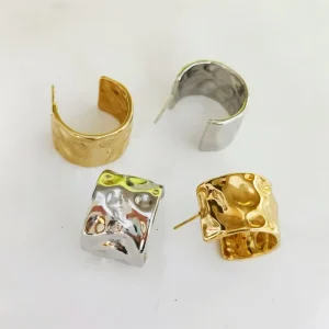 Red Fashion Style Hammer Pattern Earrings High End and Simple Steel 8k Gold Plated Steel Color Ear Stud Accessories