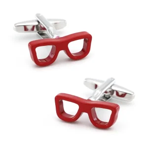 Red Glasses Novelty Cufflinks Custom Men’s Suit Shirt Fashion Accessory Wedding Tuxedo Trendy Jewelry Premium Gift Set