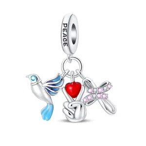 Red Heart Bird Silver Fashion Charm Bag Designer Charm for Bracelet Luxury Charm for Jewelry Making Bracelet DIY
