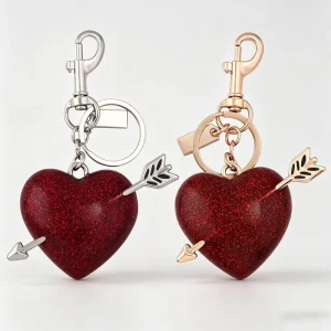 Red Heart Keychain with Arrow Bag Charm Keyring for Women Bags Car Decoration