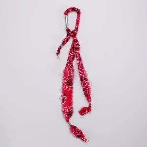 Red Paisley Scarf Bag Charm Fabric Ribbon Tassel Silver Clip Women Purse Keychain Bag Charm