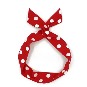 Red Polka Dot Rabbit Ear Headband with Iron Wire Adjustable Knot Design for Women and Girls Vintage Style Hair Accessory