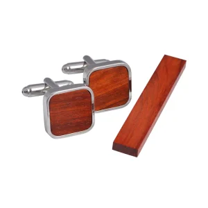 Red Wood Premium Cufflinks Tie Clip Custom Mens Suit Shirt Fashion Accessory Wedding Tuxedo Trendy Jewelry Gift