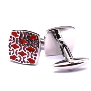 Red and Silver Cufflinks Fashion Square Red Enamel Snowflower Cufflinks
