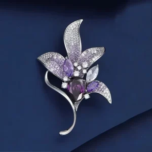 Refined Light Luxury Temperament Alloy Metal Plated Multi color Magnolia Crystal Brooch For Ladies Formal Occasion Decoration