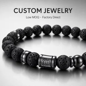 Religious Gold Plated Volcanic Stone Men’s Stainless Steel Charm Bead Beaded Bracelets Trendy Jewelry