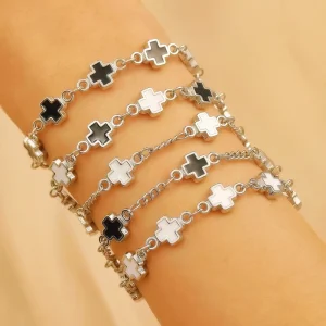 Religious Unisex Alloy Custom Jewelry Black White Cross Design Pulseras Adjustable Chain Fashion Charm Bracelets