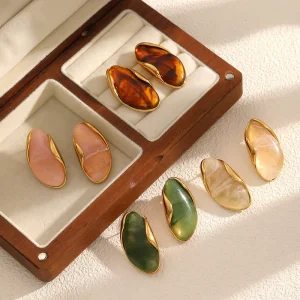 Resin Amber Stainless Steel Earrings for Women Retro Maillard Style Earrings Hypoallergenic Earrings Jewelry Gift