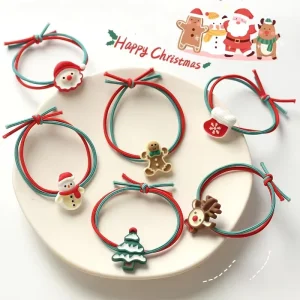 Resin Christmas Ornaments Children Hair Band Rope Gifts Hair Accessories Fashion Santa Tree Reindeer Charm
