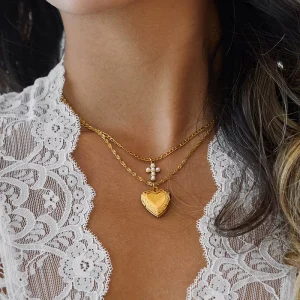 Resin Cross Necklace Accessories Women’s 18K Gold Stainless Steel Bamboo Chain Jewelry