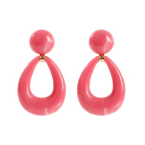 Resin Drop Shape Dangle Earrings for Unisex Pink White Color