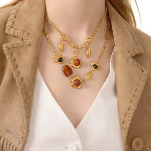 Resin Necklace Accessories Stainless Steel Jewelry for Women Light Luxury Cross-border Accessories Niche