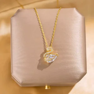Resoul 18k Gold Plated Chain Swan Necklace Cubic Zirconia Pendant Necklace Luxury Designer High Quality