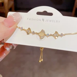Resoul Gold Plated Charm Leaf Bracelet Cubic Zirconia Opal Slider Bracelet Summer Bracelets for Women