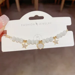 Resoul Gold Plated Moonstone Beaded Bracelet Zircon Starfish Shell Charm Bracelets Women Fashion Summer Jewelry Gift