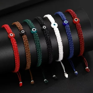 Resoul Handmade Red White Braided Rope Evil Eye Bracelet Ladybug Daisy Flower Charm Protection Lucky Jewelry for Women