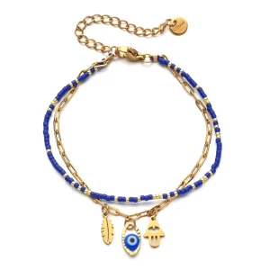 Resoul Handmade Turquoise Seed Bead Bracelets Dainty Gold Chain Stackable Boho Jewelry for Women Summer Beach Resort