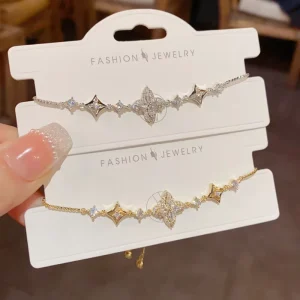 Resoul Luxury 14K Gold Plated Clover Bracelet for Women Dainty Cubic Zirconia Flower Charm Bracelet Anti Tarnish Fashion Jewelry