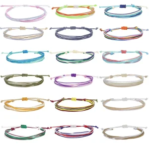 Resoul Waterproof Waxed String Bracelet for Women Men Multi Strand Braided Surf Wristband Adjustable Bohemian Beach Jewelry Gift