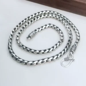 Retro 5mm Geometric Snake Bone Chain S925 Sterling Silver Trendy Men’s Aggressive Exaggerated Fashion Thick Clavicle Necklace