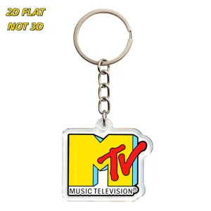 Retro 80s Music TV Logo Acrylic Keychain Nostalgic Yellow and Red Channel Design Durable Clear Tag with Metal Ring