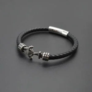 Retro Anchor Stainless Steel Leather Bracelet Braided Snap Buckle Bangle Minimalist Wrist Jewelry Men Daily Fashion Accessories
