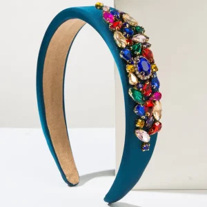 Retro Bright Fabric Sponge Rhinestone Headband with Colorful Glass Diamonds Fashionable Banquets Hair Accessory