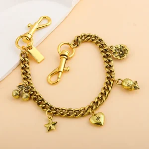 Retro Cherry Heart Bag Charms Keychain Metal Pendant Key Ring for Women Handbag Accessories