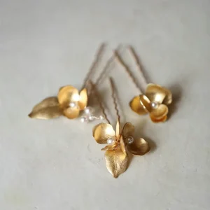 Retro Copper Cast Gold Leaf Hairpin Handmade Ceramic Flower Bridal Hairpin Beautiful Wedding Hair Accessories Jewelry Set