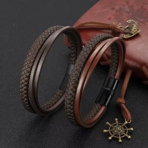 Retro Cowhide Leather Bracelet for Men and Women with Magnetic Alloy Clasp