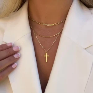 Retro Cross Pendant Necklace for Women Delicate Layered Collar Necklace Fashion Accessory Hypoallergenic Fade Resistant