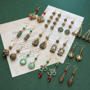 Retro Design Nepal Beads Tibetan Statement Earrings Simple Ethnic Style Handmade Hoop Brass Earrings