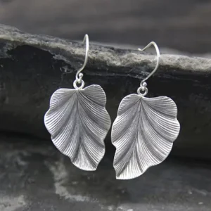 Retro Distressed Handmade Brushed Leaf Earrings Silver Maple Leaves for Women