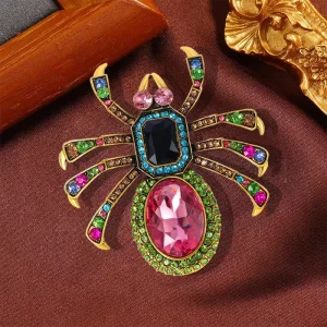 Retro Exaggerated Fashion Spider Brooch Personality Crystal Diamond Insect Pin Halloween Gift