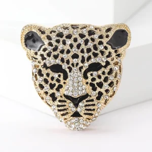 Retro Fashion Crystal Leopard Head Alloy Brooch Accessory Versatile Animal Pin