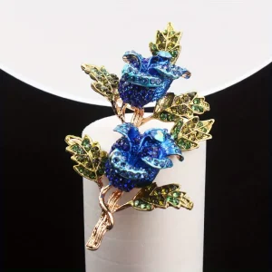 Retro Fashion High end Double Diamond set Rose Brooch