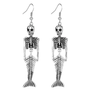 Retro Fashion Silver Skeleton Dangle Earrings Trendy Alloy Hanging Design for Women and Girls Funny Halloween Jewelry