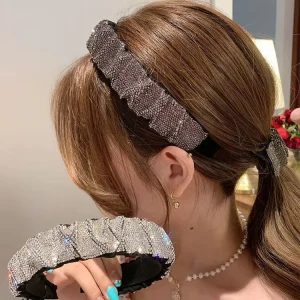 Retro Full Rhinestone Pleated Headband Fashionable Luxury Hair Accessories for Women Colorful Hair Accessories