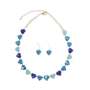 Retro Heart Shaped Glass Beaded Copper Necklace Set for Women