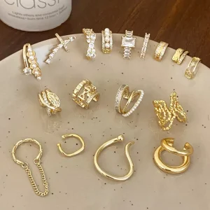 Retro High grade Copper Gold and Silver Plated Ear Clip Cuff Earrings for Women