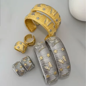 Retro Italian Gold plated Butterfly Star Wide Face Two color Zircon Unisex Bracelet Bangle Set for Gift