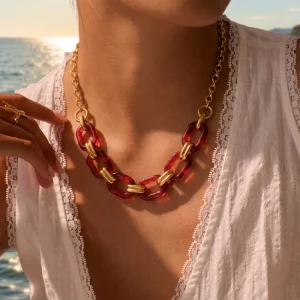 Retro Jewelry Colorful Gradient Resin Block Geometric Pendant Necklace Geometric Luxury Collarbone Necklace for Women