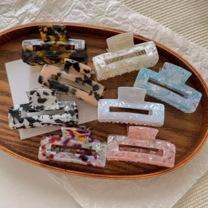 Retro Korean Fashion Tortoiseshell Acetate Large Shark Claw Hair Clips Cute Girls Women’s Handmade Hair Accessories