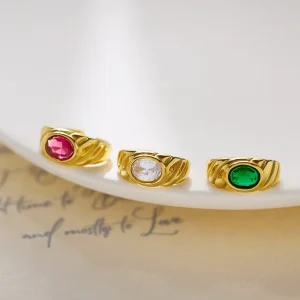 Retro Light Luxury Ring Simple Ring Fashion Ring High Grade Color Zirconia Titanium Steel Hand Jewelry
